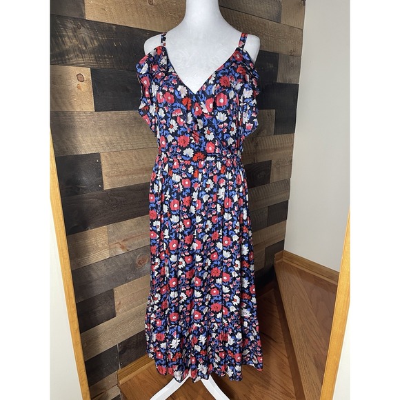 Kate Spade Navy Daisy Silk High Low Midi Dress Size 10